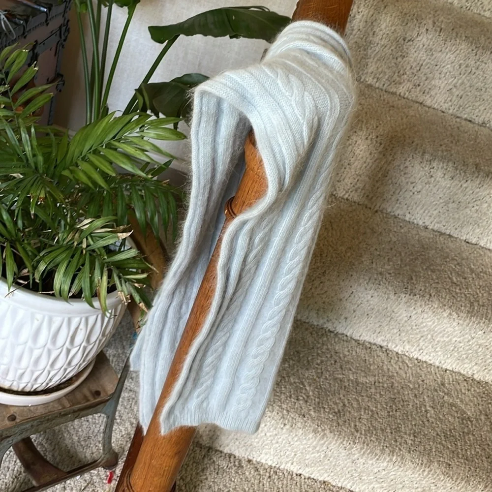 Light Blue Rabbits Fur & Lambswool Knit Braided Scarf